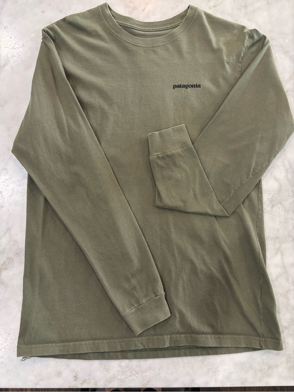 Patagonia Olive Long-Sleeve Crew Tee with Chest Logo